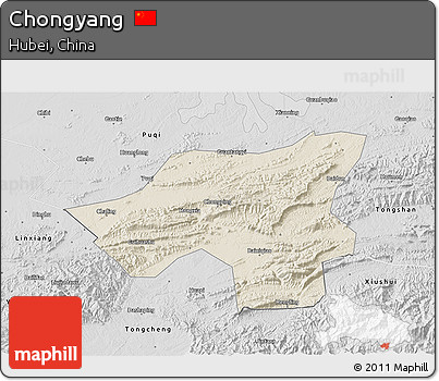 Shaded Relief 3D Map of Chongyang, desaturated