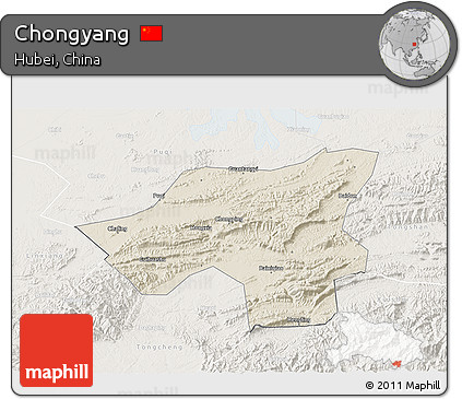 Shaded Relief 3D Map of Chongyang, lighten
