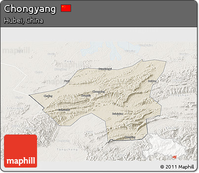 Shaded Relief 3D Map of Chongyang, lighten
