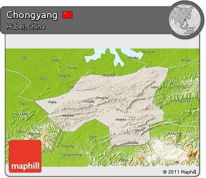 Shaded Relief 3D Map of Chongyang, physical outside