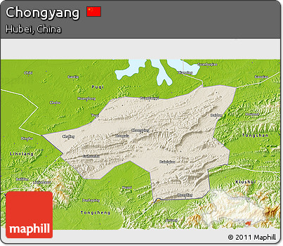Shaded Relief 3D Map of Chongyang, physical outside
