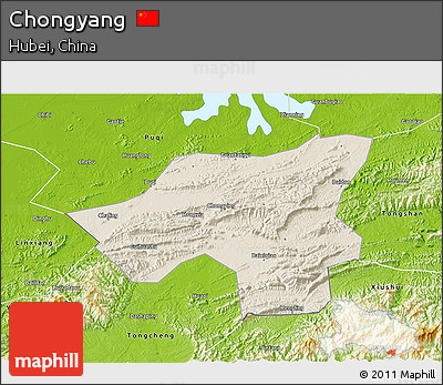 Shaded Relief 3D Map of Chongyang, physical outside