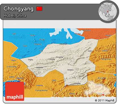 Shaded Relief 3D Map of Chongyang, political outside