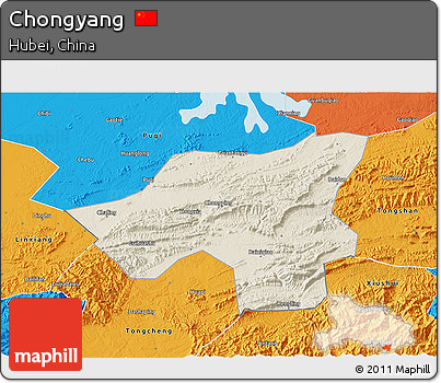 Shaded Relief 3D Map of Chongyang, political outside