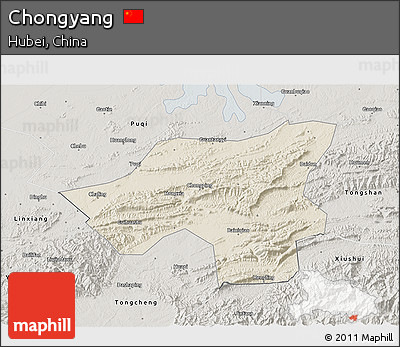 Shaded Relief 3D Map of Chongyang, semi-desaturated