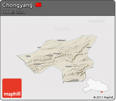 Shaded Relief 3D Map of Chongyang, single color outside