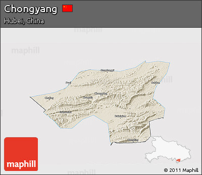 Shaded Relief 3D Map of Chongyang, single color outside
