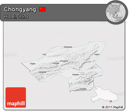 Silver Style 3D Map of Chongyang, single color outside