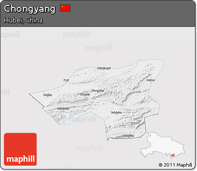 Silver Style 3D Map of Chongyang, single color outside
