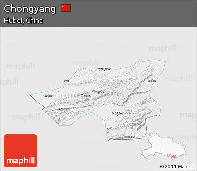 Silver Style 3D Map of Chongyang, single color outside