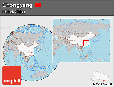 Gray Location Map of Chongyang, highlighted country, within the entire country
