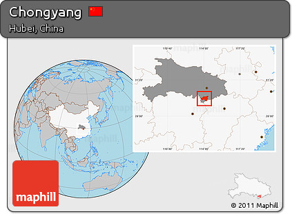 Gray Location Map of Chongyang, highlighted country, highlighted parent region
