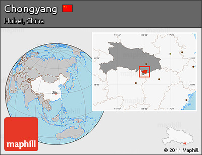 Gray Location Map of Chongyang, highlighted country, highlighted parent region