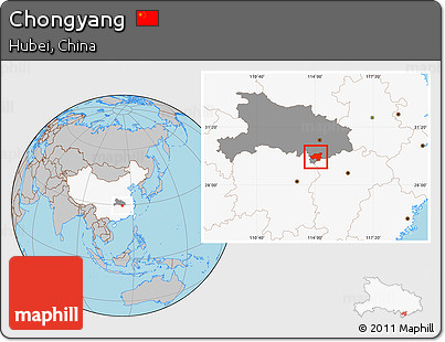 Gray Location Map of Chongyang, highlighted country, highlighted parent region