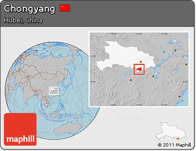 Gray Location Map of Chongyang, highlighted parent region, hill shading