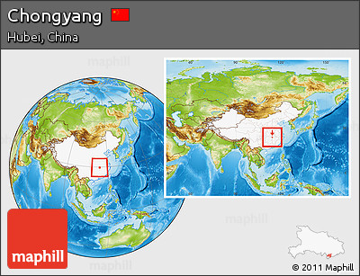 Physical Location Map of Chongyang, highlighted country, within the entire country