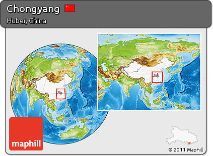 Physical Location Map of Chongyang, highlighted country, highlighted parent region, within the entire country