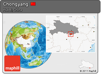 Physical Location Map of Chongyang, highlighted country, highlighted parent region