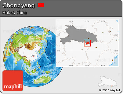 Physical Location Map of Chongyang, highlighted country, highlighted parent region
