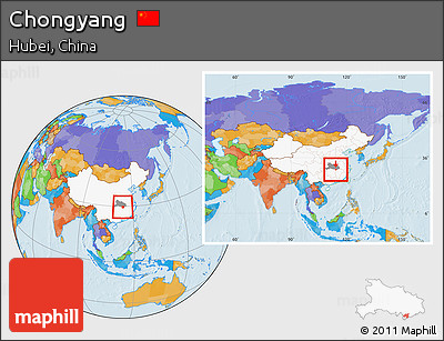 Political Location Map of Chongyang, highlighted country, highlighted parent region, within the entire country