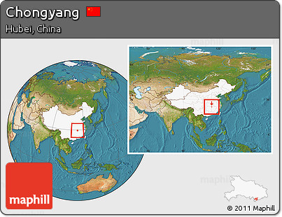 Satellite Location Map of Chongyang, highlighted country, within the entire country