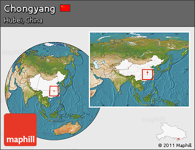 Satellite Location Map of Chongyang, highlighted country, within the entire country