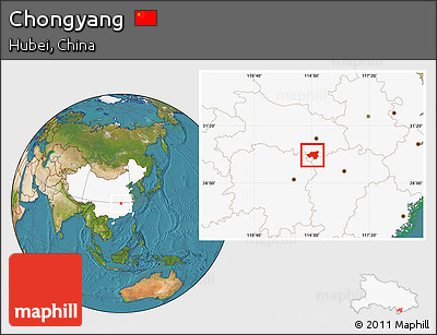 Satellite Location Map of Chongyang, highlighted country