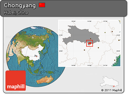 Satellite Location Map of Chongyang, highlighted country, highlighted parent region