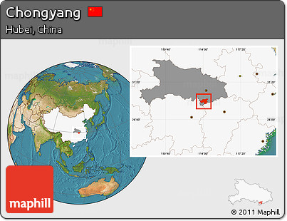 Satellite Location Map of Chongyang, highlighted country, highlighted parent region