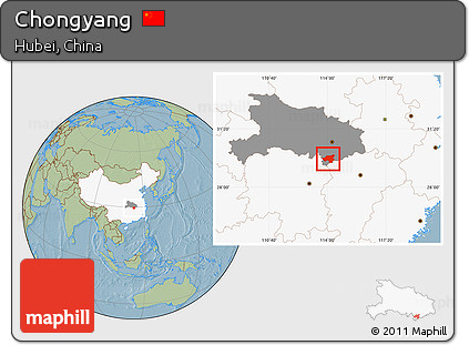Savanna Style Location Map of Chongyang, highlighted country, highlighted parent region, hill shading