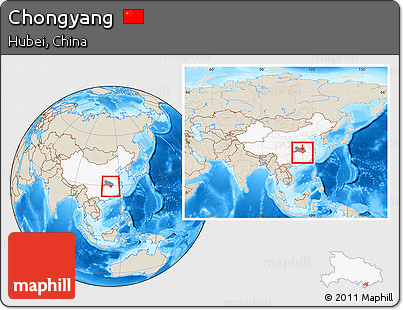 Shaded Relief Location Map of Chongyang, highlighted country, highlighted parent region, within the entire country