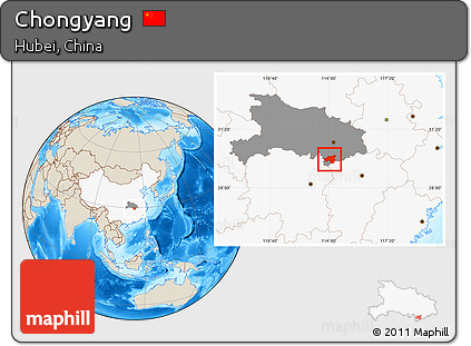 Shaded Relief Location Map of Chongyang, highlighted country, highlighted parent region