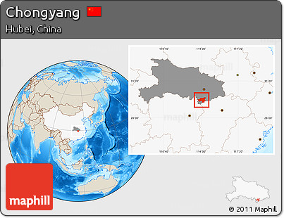 Shaded Relief Location Map of Chongyang, highlighted country, highlighted parent region