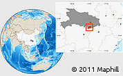 Shaded Relief Location Map of Chongyang, highlighted country, highlighted parent region