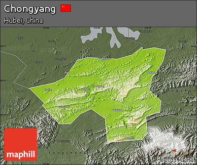 Physical Map of Chongyang, darken, semi-desaturated