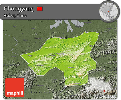 Physical Map of Chongyang, darken, semi-desaturated