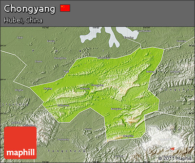 Physical Map of Chongyang, semi-desaturated