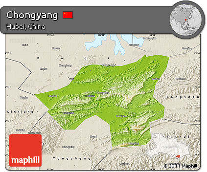 Physical Map of Chongyang, shaded relief outside