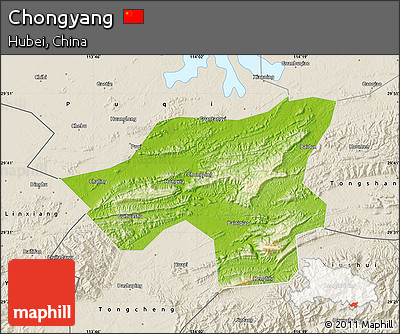 Physical Map of Chongyang, shaded relief outside