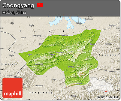 Physical Map of Chongyang, shaded relief outside