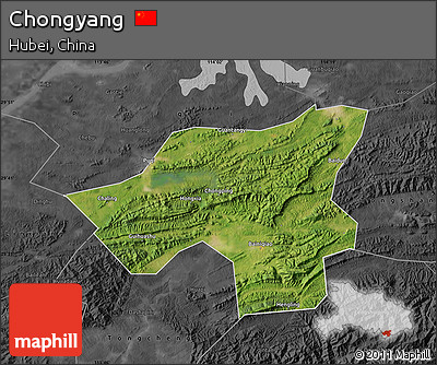 Satellite Map of Chongyang, darken, desaturated