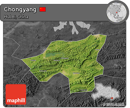 Satellite Map of Chongyang, darken, desaturated