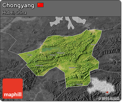 Satellite Map of Chongyang, darken, desaturated