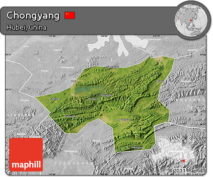 Satellite Map of Chongyang, lighten, desaturated
