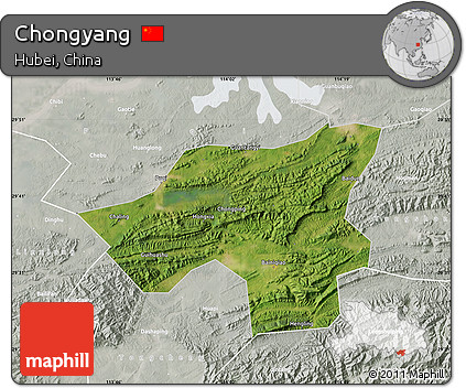 Satellite Map of Chongyang, lighten, semi-desaturated