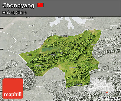Satellite Map of Chongyang, lighten, semi-desaturated