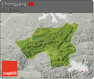Satellite Map of Chongyang, lighten, semi-desaturated