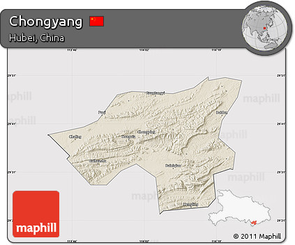 Shaded Relief Map of Chongyang, cropped outside