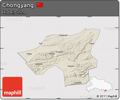 Shaded Relief Map of Chongyang, cropped outside