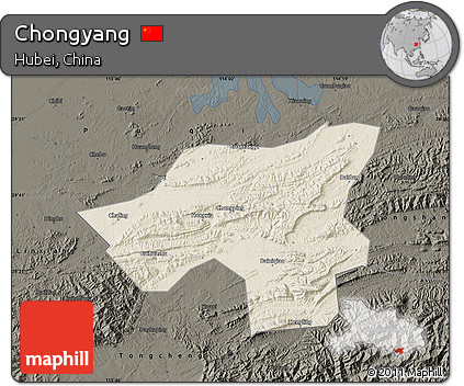 Shaded Relief Map of Chongyang, darken